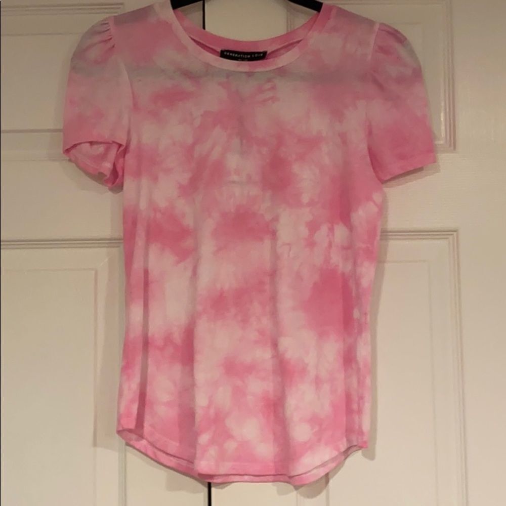 Generation Love Pink & White Tie Dye Puff Sleeve T-Shirt Size XS